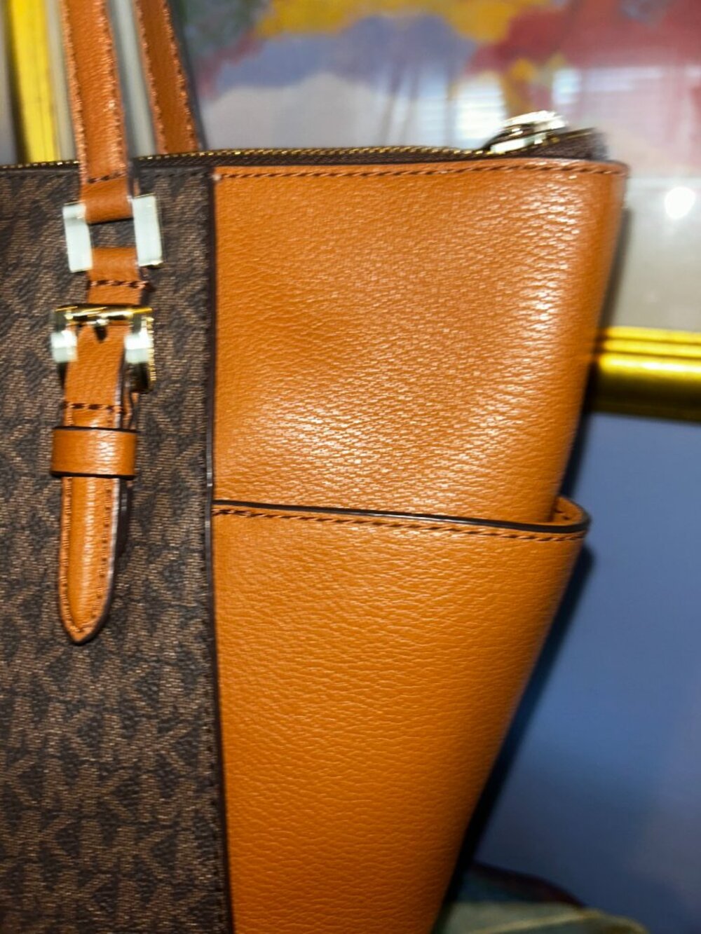 Michael Kors Brown Monogram Tote with Tan Leather Straps & matching wallet NWOT - Picture 4 of 16